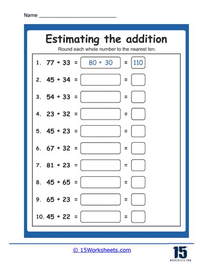 Estimating Sums And Differences Worksheets Estimating Sums And